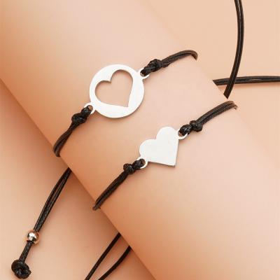 China Hot TRENDY Creative String Heart Stainless Steel Wax Adjustable Bracelet Set Jewelry Gift For Mother for sale