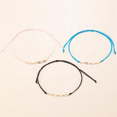 China Fashionable Custom Colorful Design Adjustable Gold Plated Waxed Thread Bracelets 3 Pieces/Set For Lady Girl for sale