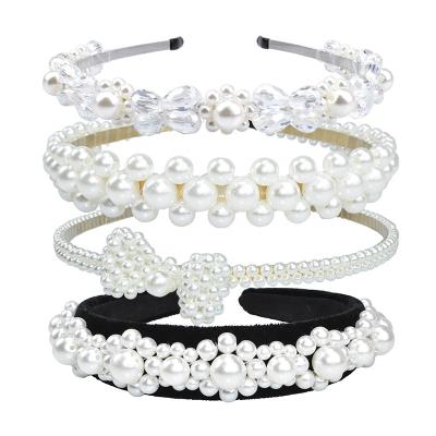 China New Style Environmental Friendly Fashion Custom Design Golded Alloy Headband Hair Band Big Pearl Studded Fashion Accessories for sale