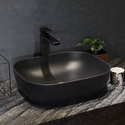 China China Style Round Bathroom Countertops Easy Clean European Black Color Matte Hand Wash Basin Sinks for sale