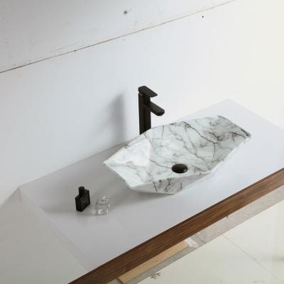 China Easy Clean Ceramic Marble Water Transfer Bathroom Sink OEM Model Arrhythmic Curved Outdoor Wash Basin for sale