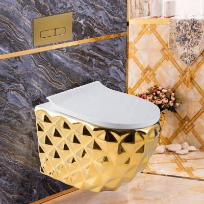 China Concealed Fail 2022 Diamond Luxury Gold White Hung Back To Wall Toilet Wall Hung Toilet Best Design Multicolor Toilet for sale