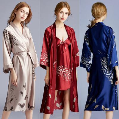 China QUICK DRY Luxury Night Gown Ladies Sleepwear Robe Ice Silk Silk Like Long Satin Robe for sale