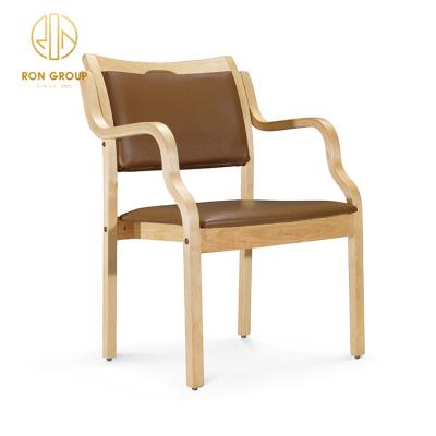 China Eco-freindly Hot Sale Customized New Design Solid Wood Dining Chair With Curved Wood Armrest Leather Upholstered Cushion for sale