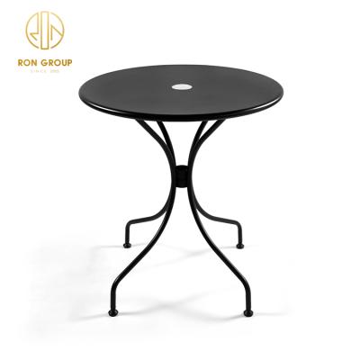 China Modern Outdoor Black Milk Coffee Shop Tea Shop Outdoor Steel Iron Steel Design Eco-freindly Style Round Table In Stock for sale