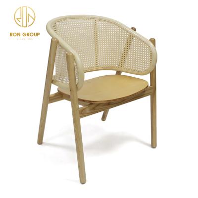 China Wholesale Latest Restaurant Indoor Nordic Style Eco-freindly Living Room Frame Solid Wood Rattan Weaving Dining Chair for sale