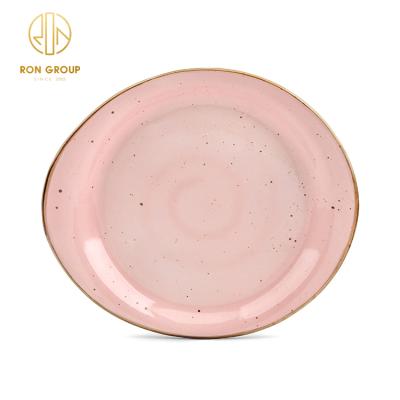 China Food Sustainable High Temperature Unbreakable Gold Color Edge Porcelain Watermelon Porcelain Watermelon Fruit Bowl for sale