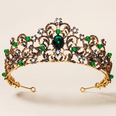 China New Design Bridal Tiara Baroque Colorful Rhinestone Jade Alloy Women Hair Decoration WT034C Crown Ladies Wedding Hair Accessories for sale