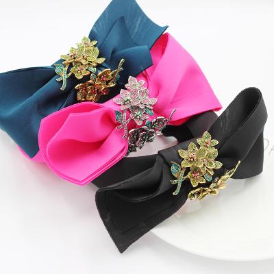 China High Quality Unique Colorful Flower Decorated Bow Headband Hair Accessories Eco-friendly Madame Fashion Velvet Headband rhinestone WT972A for sale