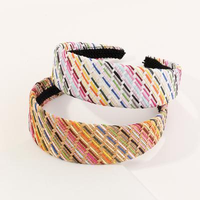 China Handmade Braided Top Knotted Solid Color Straw Rattan Hair Bands WT977A Eco-Friendly Vintage Headbands for sale