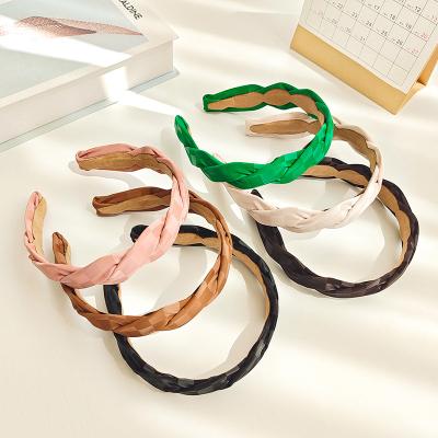 China Simple New Fashion Hair Decoration WT292 PU Color Hair Twist Retro Headband Hairpin Plaid Pure Leather Cross Braided French Headband Simple Hair Accessories for sale