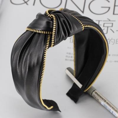 China New Fashion Perfect Wholesale Headband Finish WT451A PU Leather Zipper With Knot Middle Headband For Women for sale