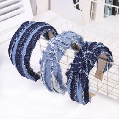 China WT710A New and American style European fashion denim lattice fabric simple headband tied headband for women for sale