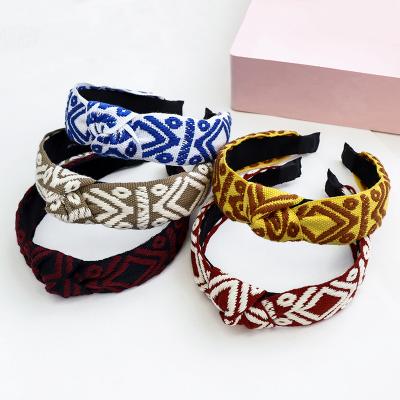 China Perfect Finish WT995A New Wholesale Bohemian Hair Gather Girls Printing Cross Knotted Headbands Women Knitting Hair Accessories for sale