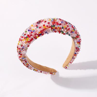 China HB918A Perfect Finish Wholesale Fashion Style Luxury Baroque Hairband Women Sponge Full Colorful Pearls Hair Bands Accessories for sale