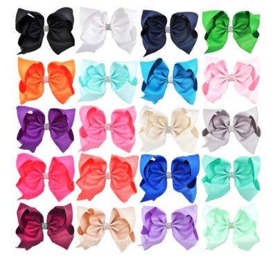 China Handmade 6 Inch Solid Color Environmental Friendly Grosgrain Ribbon Hair Bows With Bling For Girls for sale