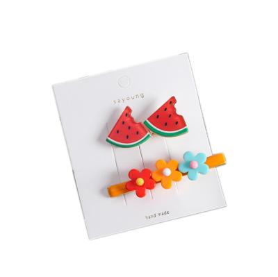 China 2 Pcs As One Set WT316 2020 Korean Cute 2pcs Girls One Hairpin Fruit Pineapple Hair Clip Set Candy Color Acetate Hair Clip Set Girls for sale