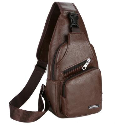 China PU Men's Shoulder Bags USB Charging Cross - Body Chest Anti-theft Bag PU Leather Travel Bags V011-1 for sale