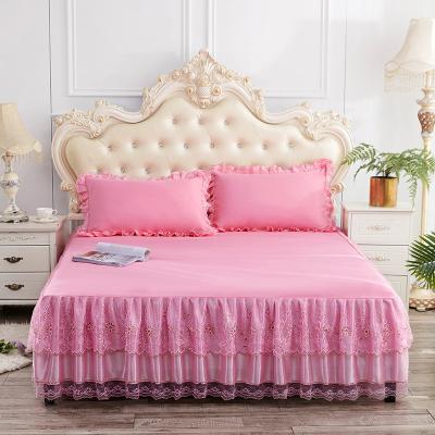 China Graceful Luxury European Viable Bed Sheets Lace Bedskirt Bedding Set V044-1 for sale