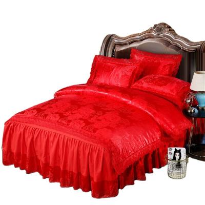 China Nondisposable Luxury European Jacquard Bedspreads High Grade Satin Style Lace Bedskirt King Queen Size Bedding Set Home Textiles V048-1 for sale