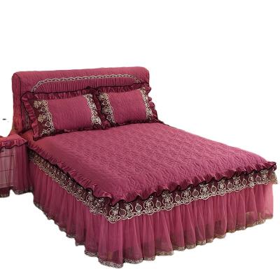 China Viable bed skirts set bilateral double layer bedspread sheet bed skirt + 2 pairs of pillowcase sheets V068-1 for sale