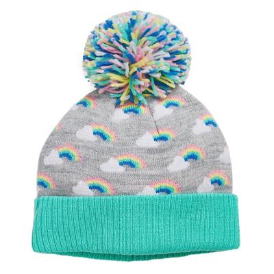 China Winter COMMON Warm Rainbow Cute Baby Beanies With Pom Pom Knitted Kids Hats for sale