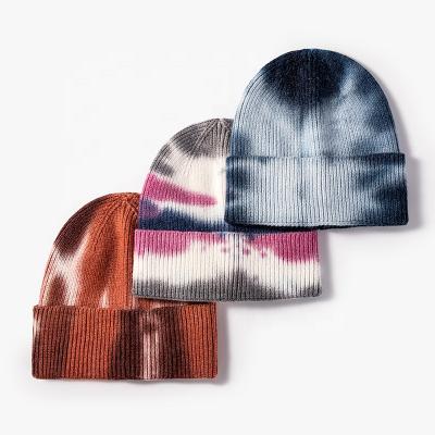 China COMMON Women's Tie Dye Beanie Cuffed Winter Knit Watch Skull Hat Women's Solid Winter Hats for sale