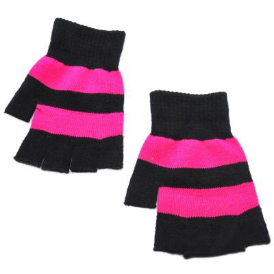 China Cheap Striped Jacquard Acrylic Knitted Gloves Comfortable Unisex Half Finger and Solid Color Fingerless Gloves for sale