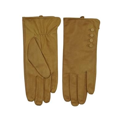 China Comfortable Women's Sheep Leather Brown Gloves Button Decoration For Autumn/Winter Fashion Gloves Leather for sale