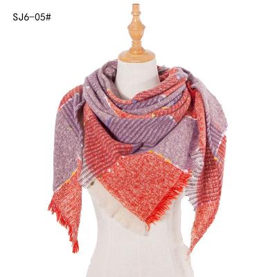 China Clothing Decoration Warm Winter Women's Scarf Triangle Shawls Scarfs Stripes Plaid Women Scarves for sale