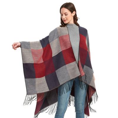 China Winter Soft Smooth Feeling Women's Jacquard Weave Open Front Poncho Big Size Cape Wrap Shawl for sale