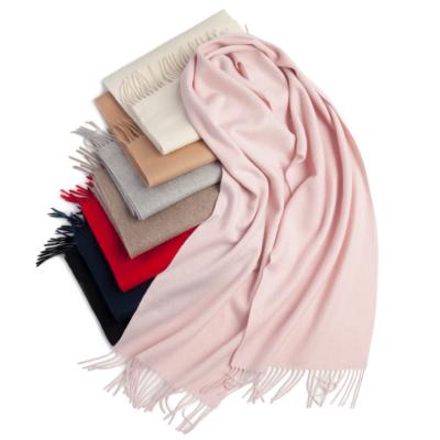 China Feeling Soft Smooth Cashmere 100% Solid Color With Fringed Long Woven Scarf Shawl for sale