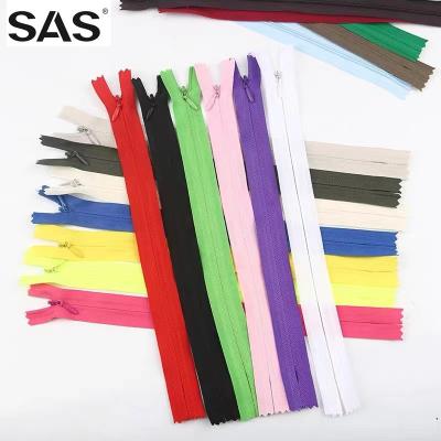 China Clothing Accessories Factory Supporting Band 3# Colored End Automatic Lock SAS Invisible Zipper For Dress for sale