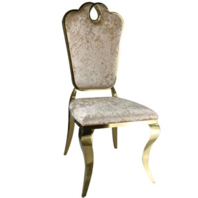 China Modern Furniture Luxury Golden Stainless Steel Round Back Stacking Hotel Event Dining Banquet Chair For Party for sale