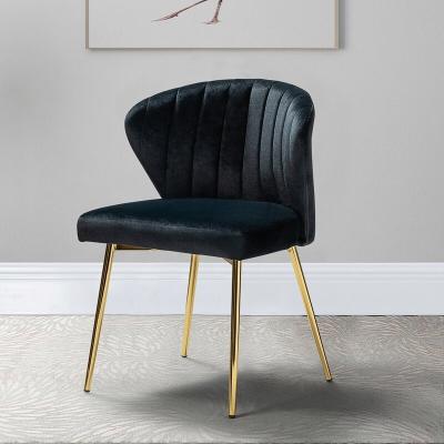 China Modern Black Metal Design Fabric Velvet Cushion Gold Metal Upholstered Legs Dining Chair for sale