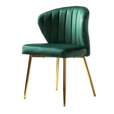 China Free Sample Modern Gold Base Metal Design Modern Upholstered Green Velvet Fabric Cushion Dining Chair for sale