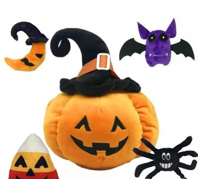 China Halloween Pumpkinss 2021 New Style Wholesale 30cm Stuffed Plush Novelty Toy Halloween Pumpkin Hat Hallowmas Spider Bat Toys for sale