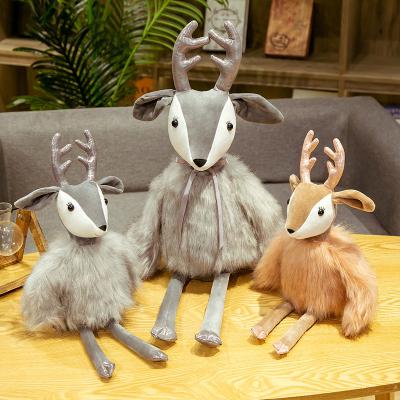 China 2021 New Arrivals 45cm Fur Stuffed Plush Fur Deer Toy Sitting Soft Plush Toys for sale