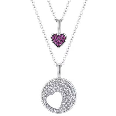 China YASVITTI Rhodium Plated CZ Women 925 Sterling Silver Zircon Jewelry Customized Romantic Pink Heart Charm Necklace Te koop