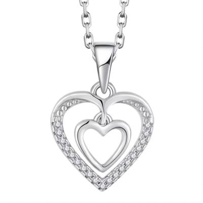 China YASVITTI 925 Sterling Silver Double Hollow CZ Stone Diamond Jewelry Custom Large Mini Heart Shaped Pendant Necklace for sale