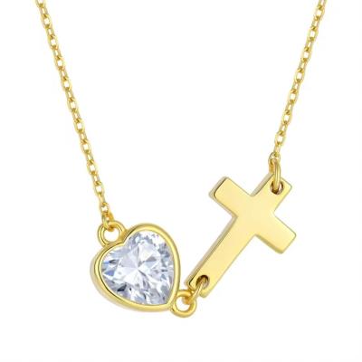 China YASVITTI Bezel Heart  Cubic Zirconia Necklace 925 Silver Classic Cross Plain Necklace 18K Gold Plated Wholesale Factory for sale