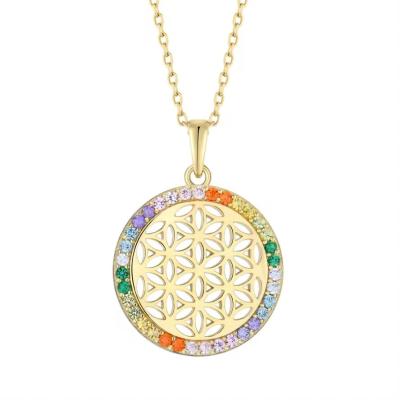 China YASVITTI 925 Sterling Silver Flower of Life Rainbow CZ Pendant Necklace Yoga and Meditation Necklace Jewelry Wholesale en venta