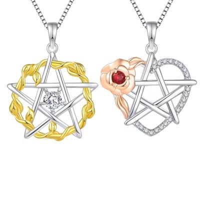 China YASVITTI 925 Sterling Silver Pentagram Star  Heart Pendant Necklace Set Cubic Zirconia and Rose Gold Plated Wholesale for sale