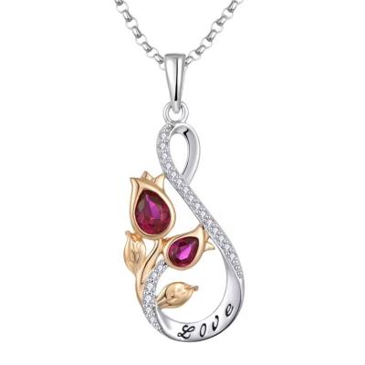 China YASVITTI 925 Sterling Silver Classic Ruby Rose Flower Pendant Necklace Cubic Zircon Love Engraved Necklace Wholesale for sale