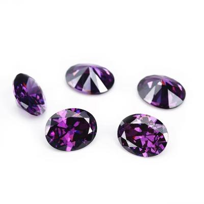 China 8x6mm Loose Gemstone European Machine Cut Amethyst Color Oval Shape Synthetic Cubic Zirconia Black for sale