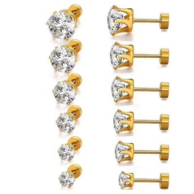 China Fashionable Titanium Steel Fine Needle Stainless Steel Earrings Round 18k Gold-plated Zircon Earrings for sale