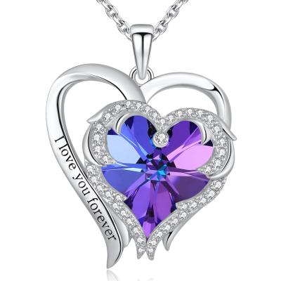 China Purpurroter Sterling Silver Heart Pendant Necklace zu verkaufen