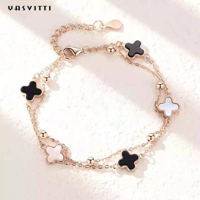 Chine bracelet argenté sans plomb de glisseur du bracelet 925 de trèfle de la feuille 0.12oz quatre de 20cm à vendre