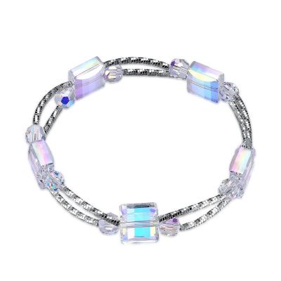 China 2.6in 0.38oz Vierkant Crystal Bracelet Zilveren Armband van de 3 Laag de Synthetische Schuif Te koop