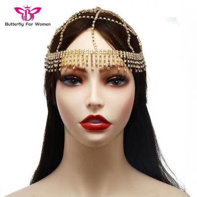 China Hip Hop Fashion Elegant Gold Rhinestone Wedding Boho Crystal Bridal Head Chain Hair Jewelry Headwear Accessories for sale